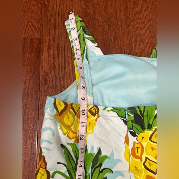NWT Trina Turk Pineapple Mini Dress Size 2 Blue Yellow Cotton Vacation Summer - Picture 11 of 16